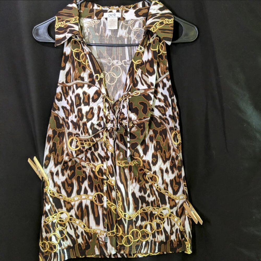 Cache leopard print tie up shirt